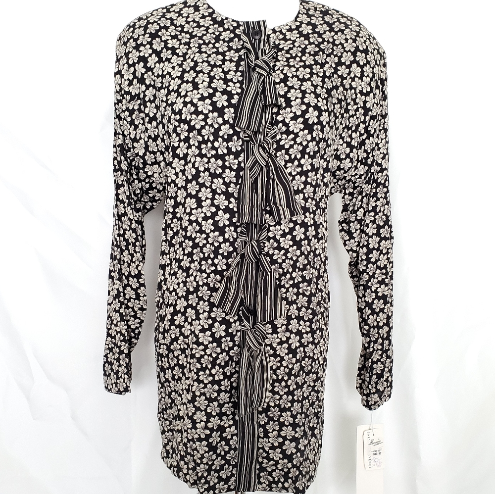 Vintage Ruth Norman Floral Button Bow Blouse Top